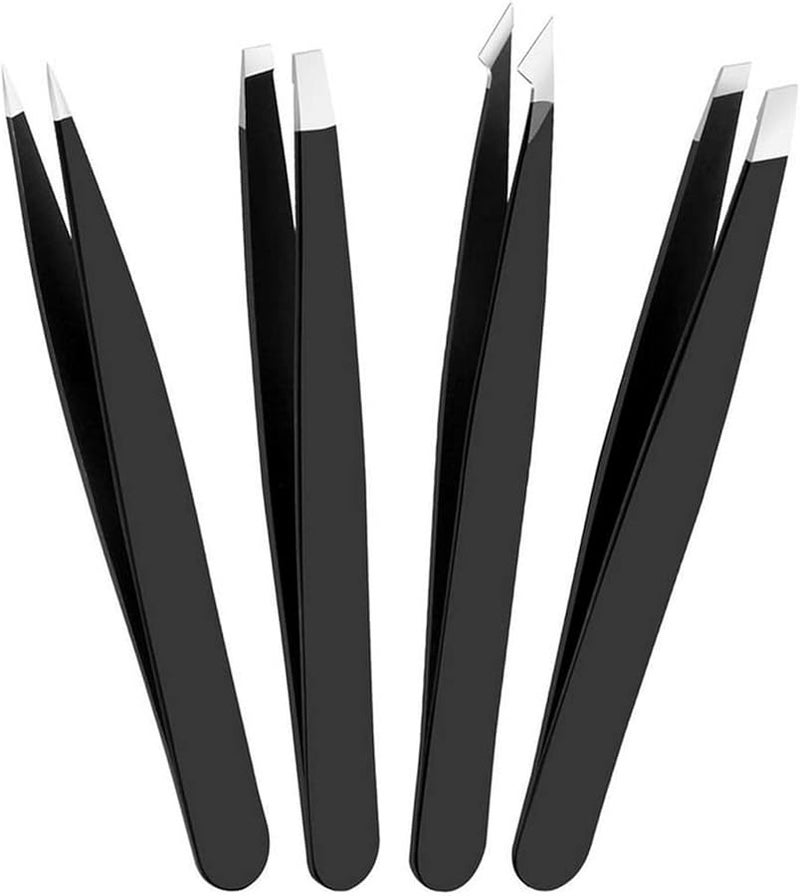 4 Pcs Black Stainless Steel Tweezers For Facial Hair Splinter And Blackhead Removal - Image 5