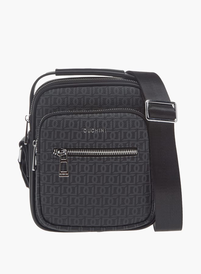 DUCHINI Mens Monogram Print Crossbody Bag With Zip Closure And Adjustable Strap  - Image 1