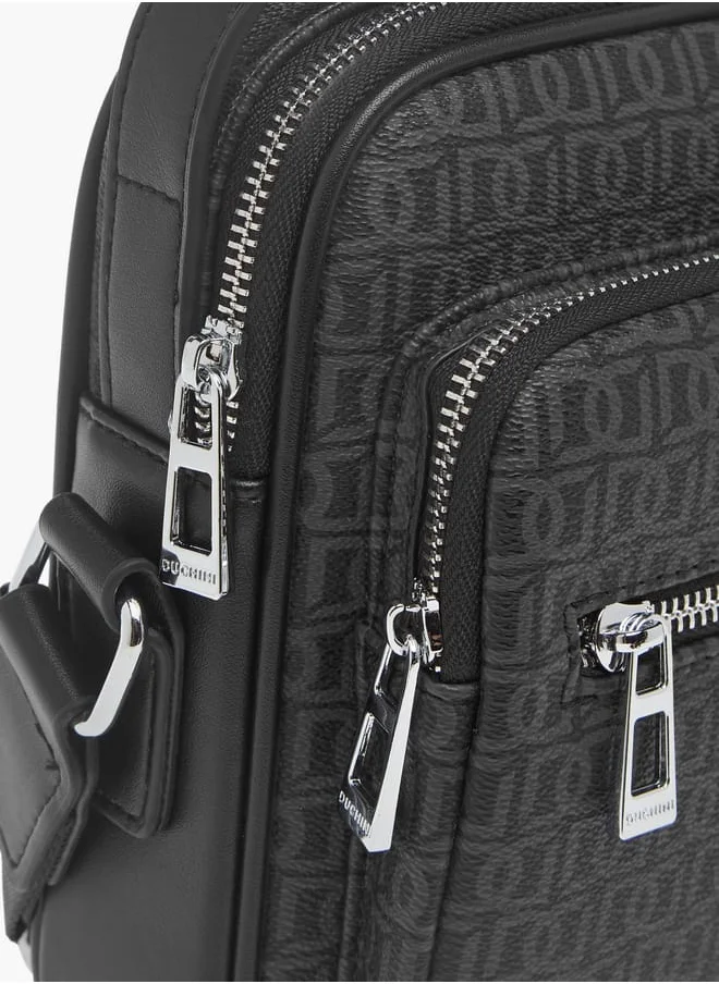 DUCHINI Mens Monogram Print Crossbody Bag With Zip Closure And Adjustable Strap