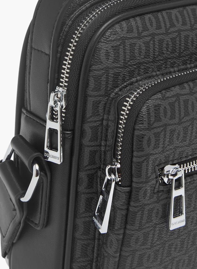 DUCHINI Mens Monogram Print Crossbody Bag With Zip Closure And Adjustable Strap  - Image 5