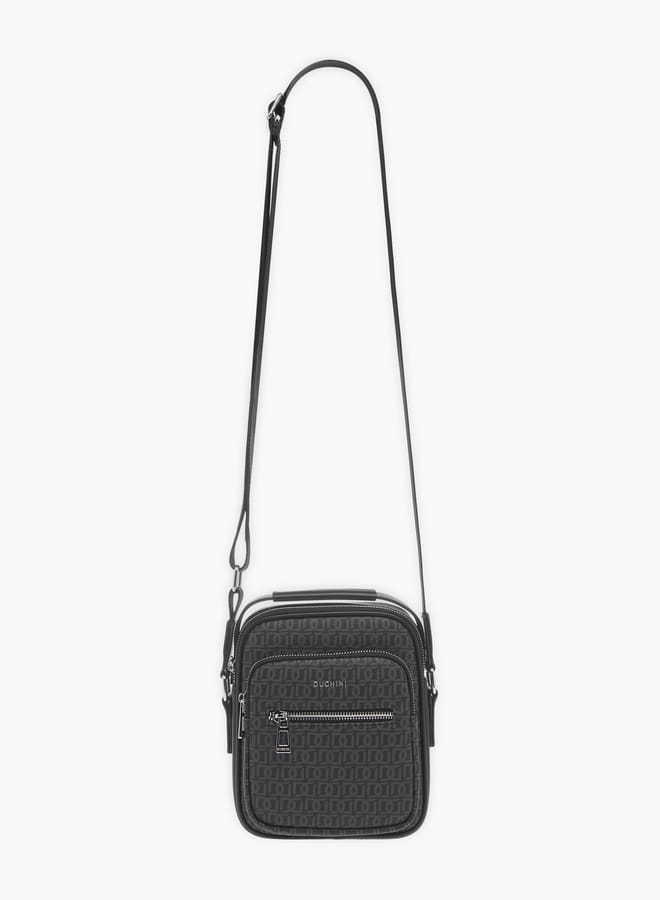 DUCHINI Mens Monogram Print Crossbody Bag With Zip Closure And Adjustable Strap  - Image 2