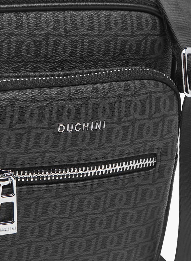 DUCHINI Mens Monogram Print Crossbody Bag With Zip Closure And Adjustable Strap  - Image 4