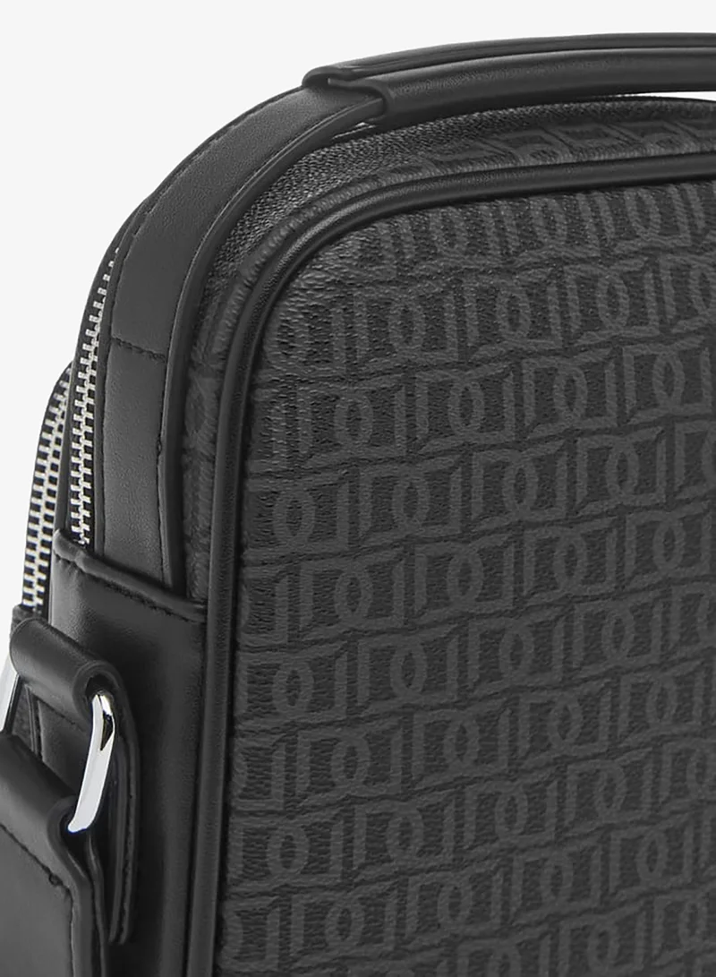 DUCHINI BLACK Mens Monogram Print Crossbody Bag With Zip Closure And Adjustable Strap for Men | Best Price UAE