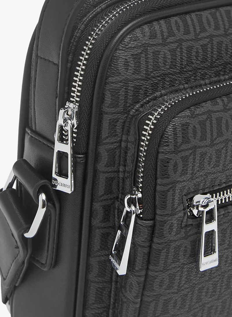 DUCHINI BLACK Mens Monogram Print Crossbody Bag With Zip Closure And Adjustable Strap for Men | Best Price UAE