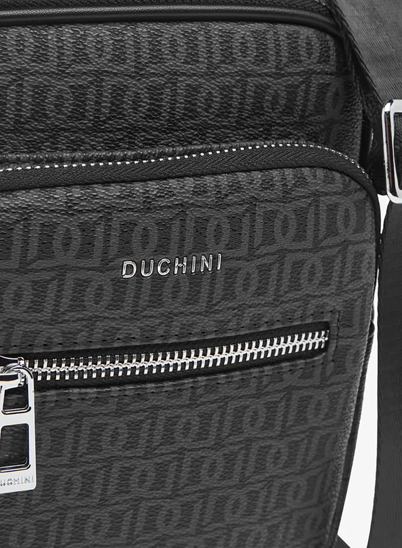DUCHINI BLACK Mens Monogram Print Crossbody Bag With Zip Closure And Adjustable Strap for Men | Best Price UAE