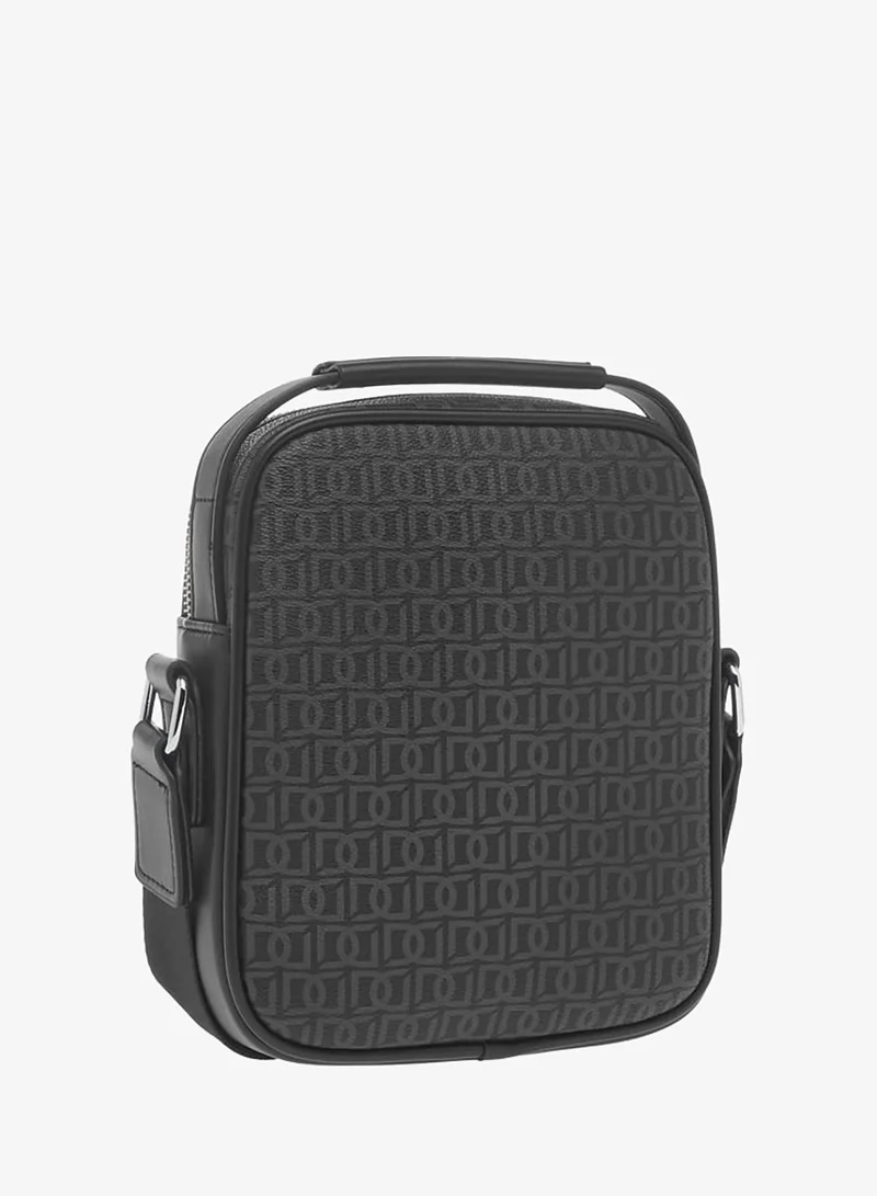 DUCHINI BLACK Mens Monogram Print Crossbody Bag With Zip Closure And Adjustable Strap for Men | Best Price UAE