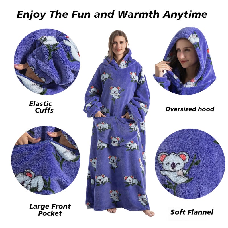 Capecage Blanket Hoodie, Long Hooded Blanket Sweatshirt as Birthday Gifts for Women Men, Long Wearable Blanket for Men Women.(Koala) - Image 2