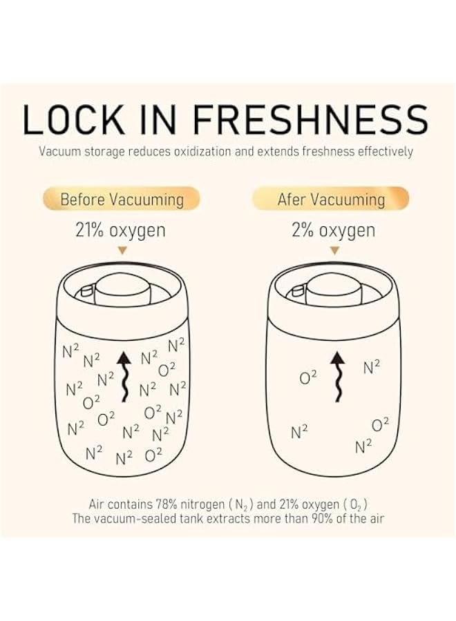 HOOKOR Vacuum Coffee Canister Mason Jar, 900ml Airtight Food Storage Overnight Oats Containers with Lids, Food Storage Containers - Perfect for Coffee Beans, Tea, Sugar, Candy, Spices, Rice - Image 2