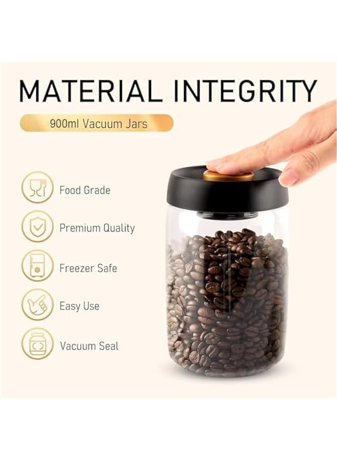 HOOKOR Vacuum Coffee Canister Mason Jar, 900ml Airtight Food Storage Overnight Oats Containers with Lids, Food Storage Containers - Perfect for Coffee Beans, Tea, Sugar, Candy, Spices, Rice - Image 5