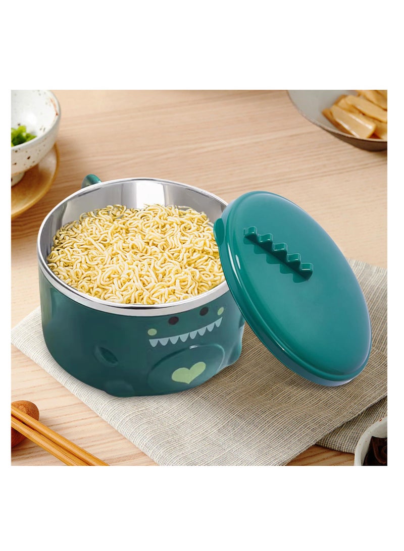 Excefore Lovely Dinosaur Stainless Steel Noodle Bowl, Noodle Bowl Lid and Handles, Ramen Bowl, Noodle Bowl, Soup Mug Bowl, Suitable for Soup Rice Cereal (Green)  - Image 2