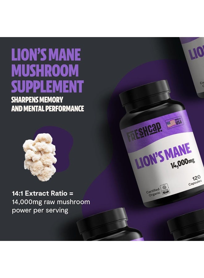 FreshCap Mushrooms FreshCap Lion's Mane Mushroom Supplement - Natural Nootropic for Brain Health, Cognition and Mood- Two Month Supply (120 Capsules) - Organic and Dual Extracted 1000 mg - Image 2