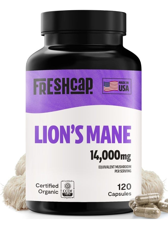 FreshCap Mushrooms FreshCap Lion's Mane Mushroom Supplement - Natural Nootropic for Brain Health, Cognition and Mood- Two Month Supply (120 Capsules) - Organic and Dual Extracted 1000 mg - Image 1