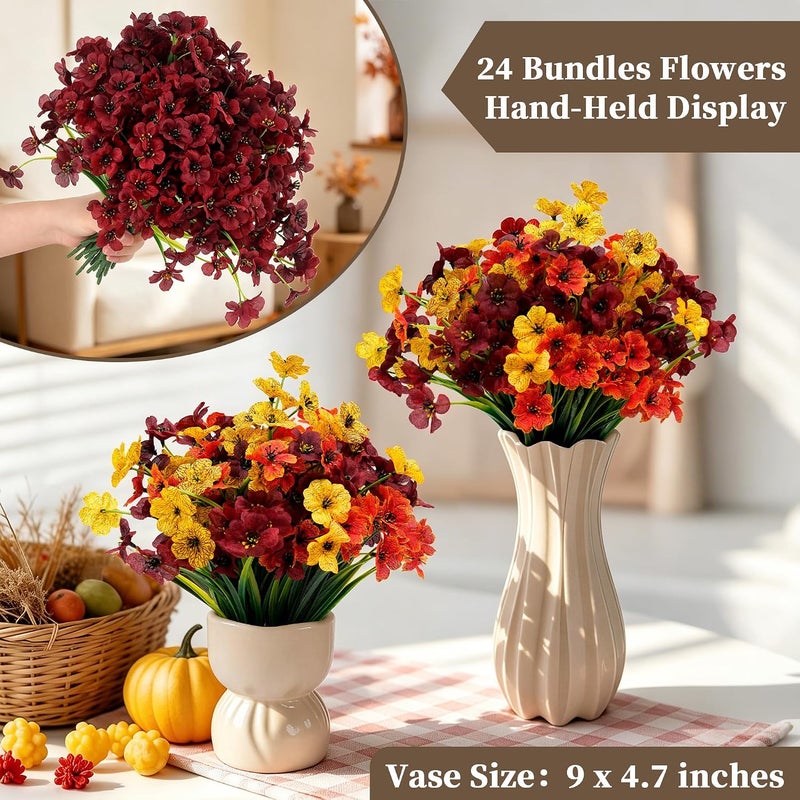 ColoPlay 24 Burgundy Bundles Artificial Flowers for Outdoors Fake Flowers Plants | Artificial Flowers for Outdoors/Indoors Fake Flowers Plants for Indoor Outside Garden Porch Window Box Home Wedding Farmhouse - Image 3