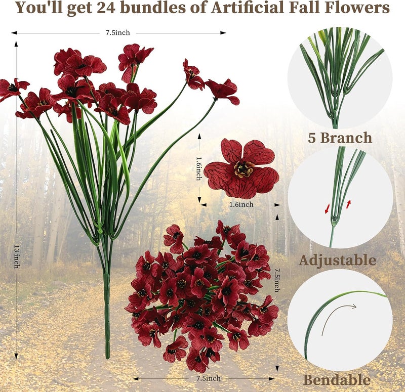 ColoPlay 24 Burgundy Bundles Artificial Flowers for Outdoors Fake Flowers Plants | Artificial Flowers for Outdoors/Indoors Fake Flowers Plants for Indoor Outside Garden Porch Window Box Home Wedding Farmhouse - Image 2