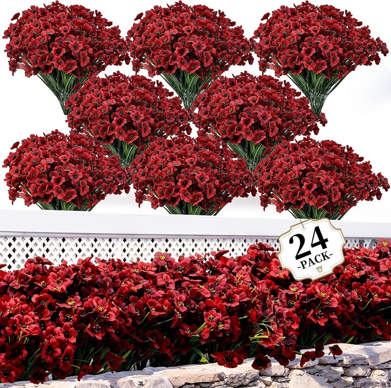 ColoPlay 24 Burgundy Bundles Artificial Flowers for Outdoors Fake Flowers Plants | Artificial Flowers for Outdoors/Indoors Fake Flowers Plants for Indoor Outside Garden Porch Window Box Home Wedding Farmhouse - Image 1