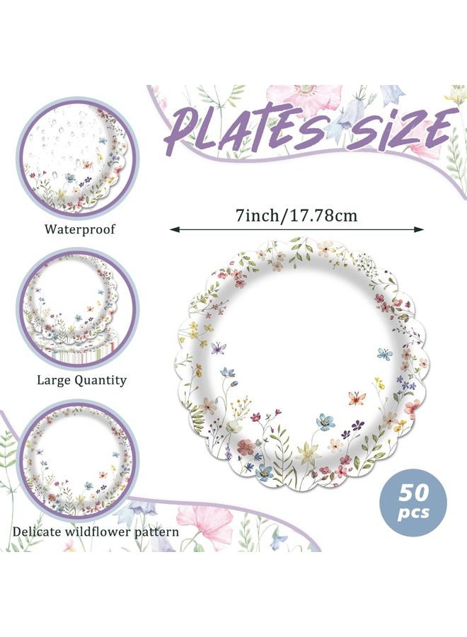 LDFDRT 7 Inch Party Paper Plates Disposable 50PCS Cake Dessert Plates for Birthday Picnic Wedding Baby Shower Tea Party Decorations (Wildflower) - Image 2