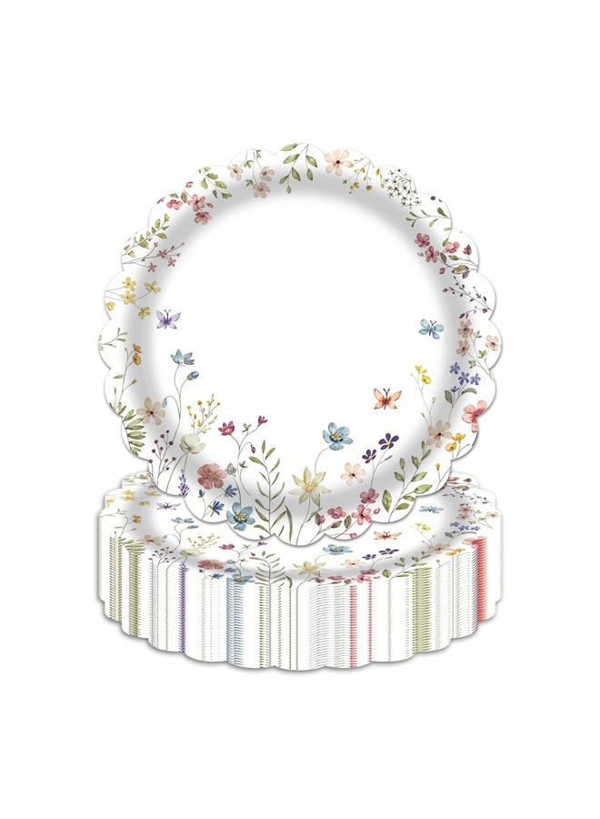 LDFDRT 7 Inch Party Paper Plates Disposable 50PCS Cake Dessert Plates for Birthday Picnic Wedding Baby Shower Tea Party Decorations (Wildflower) - Image 1