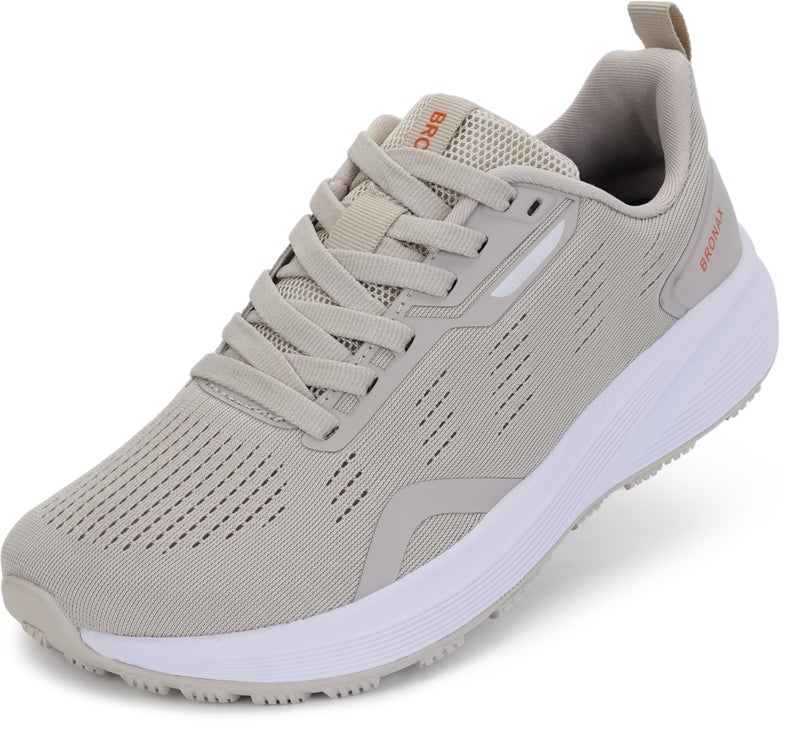 BRONAX Womens Wide Road Running Shoes Gym Tennis Breathable Sneakers Lace up Size 9.5w Athletics Sport Outdoor Pregnancy Zapatos Deportivos para Mujer Beige 41 - Image 1