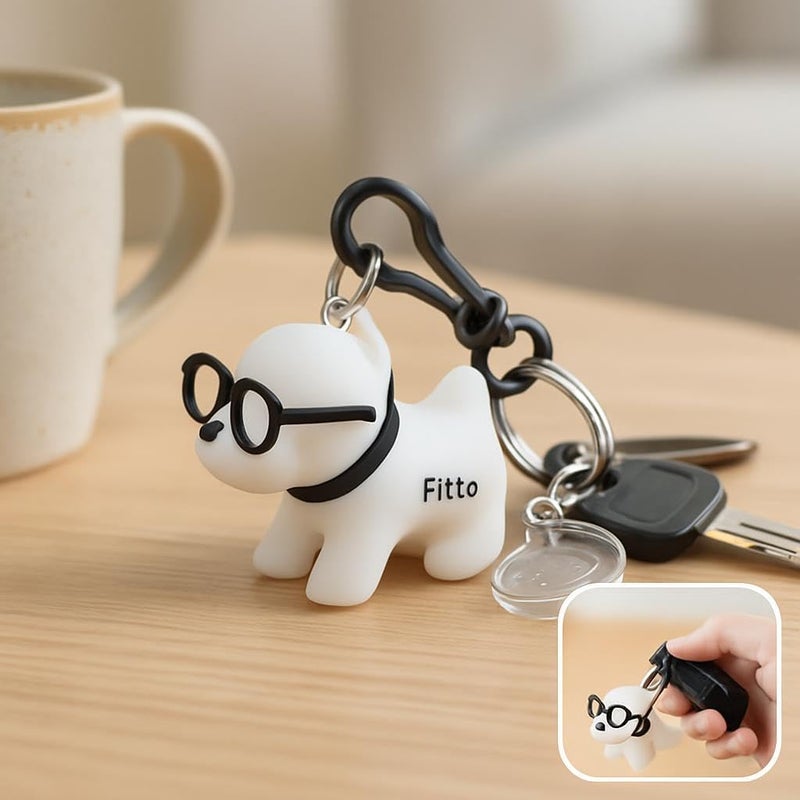Fitto Funny Dog Keychain with Glasses - White Silicone Accessory - Image 2