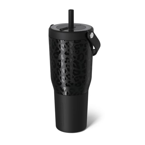 BrÃ¼Mate BrüMate Resa 35oz 100% Leakproof Travel Tumbler w/Handle & Straw | Flexible SoftSip Straw | Silicone Sleeve for Durability | Stainless Steel | Cup Holder & Travel Friendly Water Bottle (Onyx Leopard) - Image 1