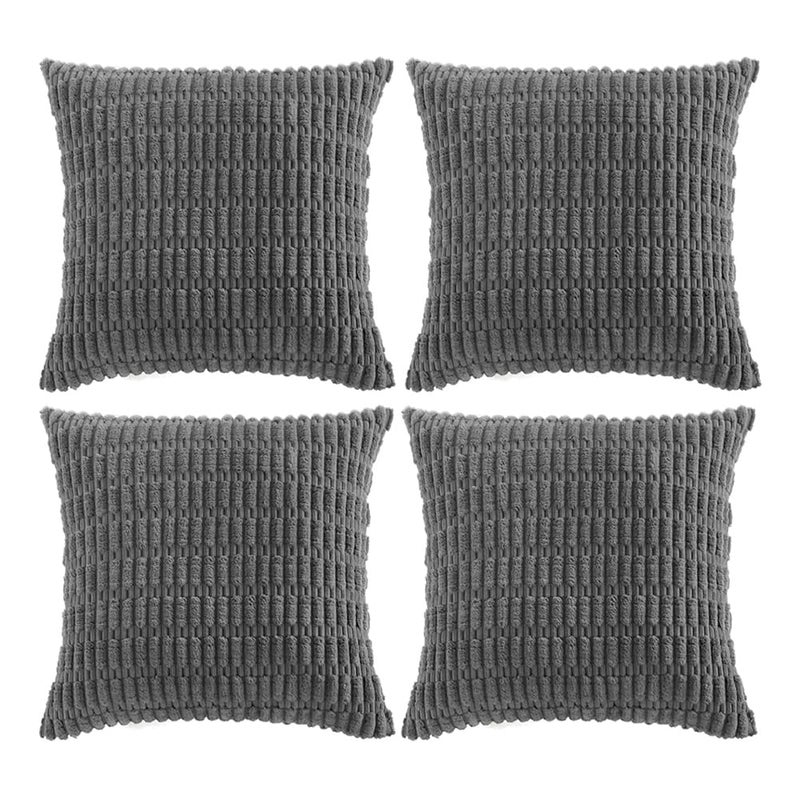Fancy Homi 4 Packs Dark Grey Decorative Throw Pillow Covers 20x20 Inch for Living Room Couch Bed Sofa Modern Farmhouse Boho Home Decor Soft Plush Corduroy Square Cute Accent Cushion Case 50x50 cm