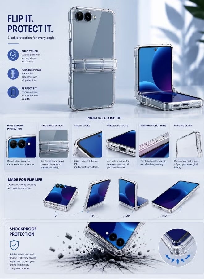 ELTRAZONE Galaxy Z Flip 7 Case Clear Ultra Thin Slim Fit Hard PC Crystal Clear Anti-Yellowing Transparent Shockproof Protective Cover with Precise Cutouts - Image 3
