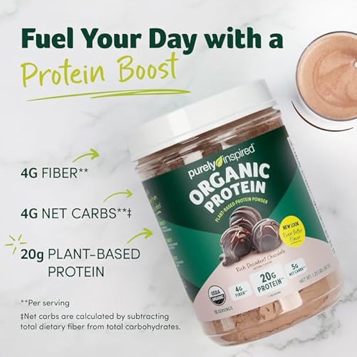 Purely Inspired Plant-Based Protein Powder for Men & Women, Rich Decadent Chocolate (16 Servings) - Vegan & Organic - 20g of Pea Protein Powder for Smoothies & Shakes - Dairy-Free, & Gluten-Free - Image 2