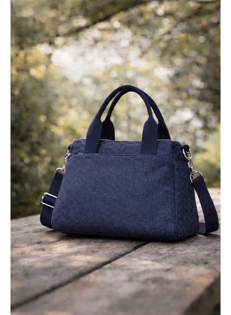 Stylish Floral Crossbody Bag – Compact Multi-Zip Shoulder & Handbag for Daily Use (Blue)