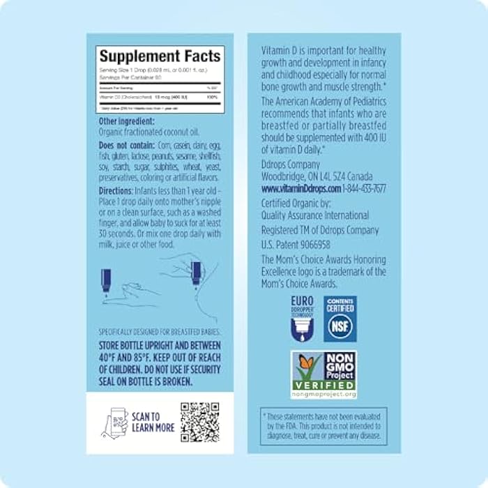 Ddrops Baby 400 IU, Vitamin D, 90 Drops 2.5mL (0.08 Fl. Oz (Pack of 1)) - Image 3