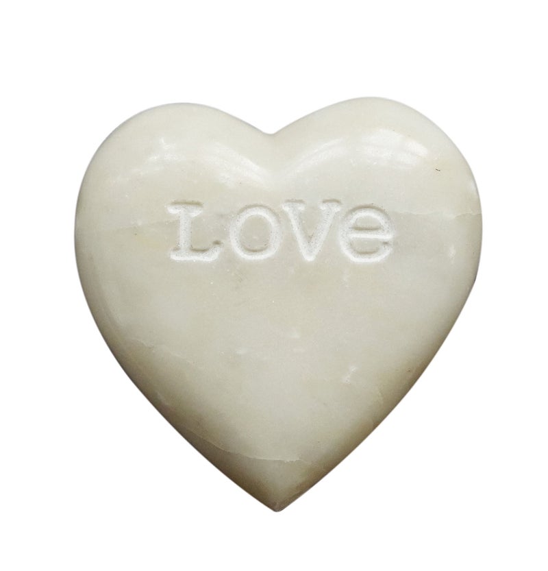 Creative CoOp Soapstone Heart Decoration Engraved LoveWhite