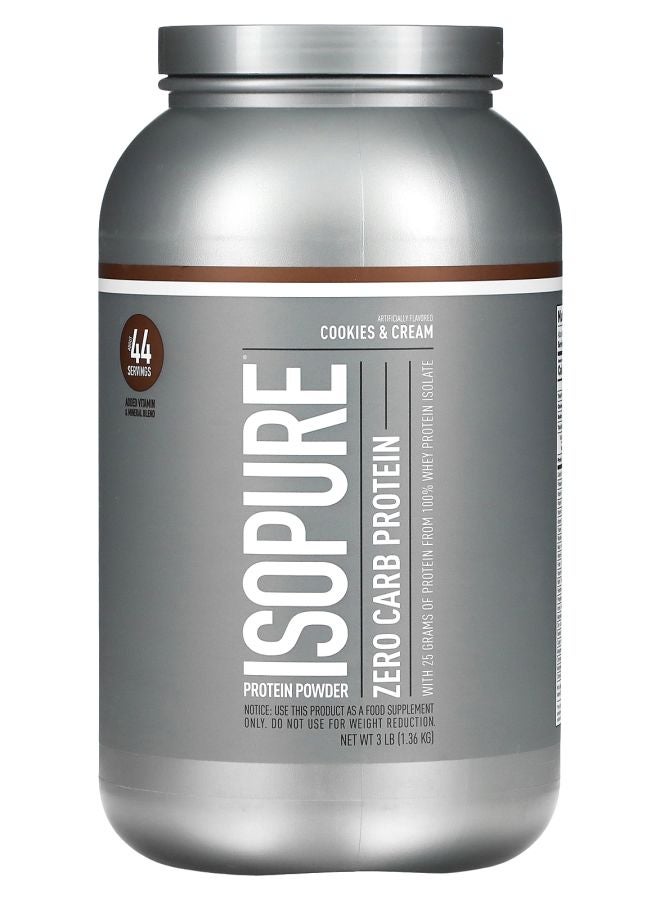Isopure مسحوق بروتين خالي من الكربوهيدرات بنكهة الكوكيز والكريمة 3 رطل (1.36 كجم)
