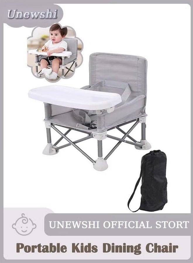 Unewshi Portable Children's Dining Chair, Removable Baby Seat Travel, Beach Booster Seat Compact Fold with Straps for Indoor/Outdoor Use (Grey) - Image 1