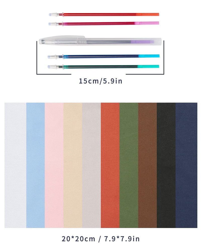 Caydo 10 Pieces Embroidery Fabric, Including 10 Colors Embroidery Cotton Fabric, 5 Colors Water-Soluble Pens, 7.9 by 7.9 Inch - Image 2