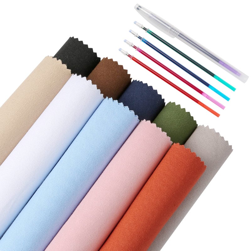 Caydo 10 Pieces Embroidery Fabric, Including 10 Colors Embroidery Cotton Fabric, 5 Colors Water-Soluble Pens, 7.9 by 7.9 Inch - Image 1
