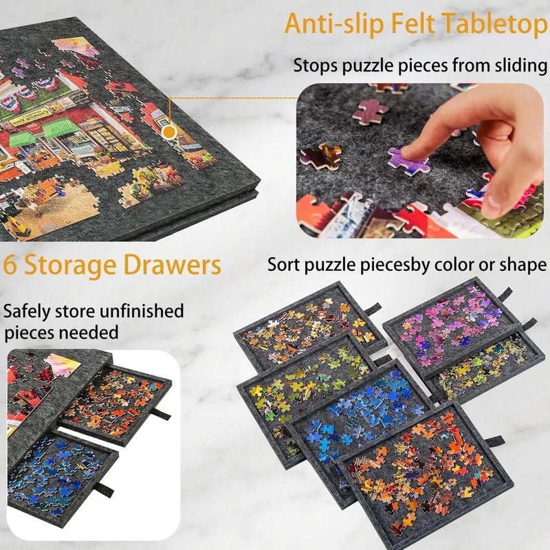 Y&D Foldable Jigsaw Puzzle Table 1000 Pieces - Lightweight Gray Portable Tilting Puzzle Board with 6 Drawers for Kids, Teens, and Board Games Storage - Image 4