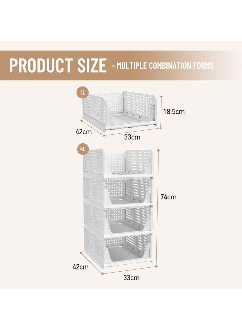 4 Pack Stackable Plastic Storage Basket, Foldable Closet Organizers and Storage Bins Drawer Shelf Storage Container for Wardrobe Kitchen Bathroom Office Dorm, Cupboard ﻿  - Image 2