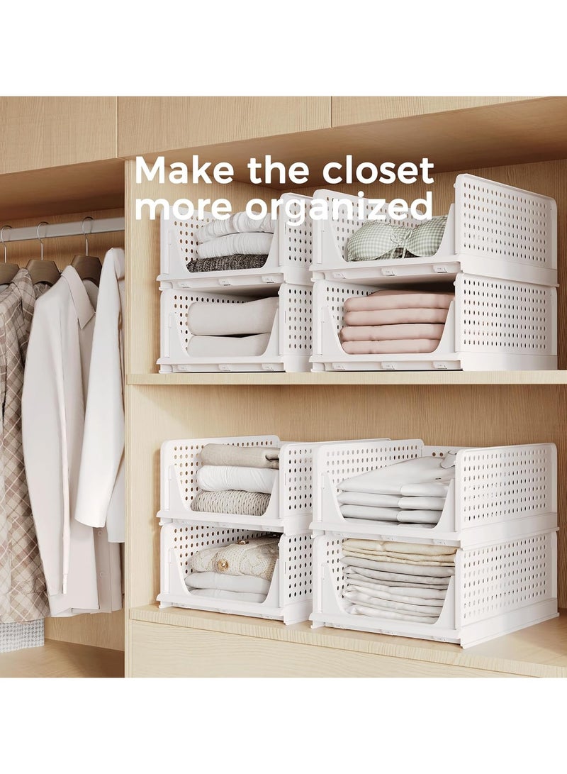 4 Pack Stackable Plastic Storage Basket, Foldable Closet Organizers and Storage Bins Drawer Shelf Storage Container for Wardrobe Kitchen Bathroom Office Dorm, Cupboard ﻿  - Image 4