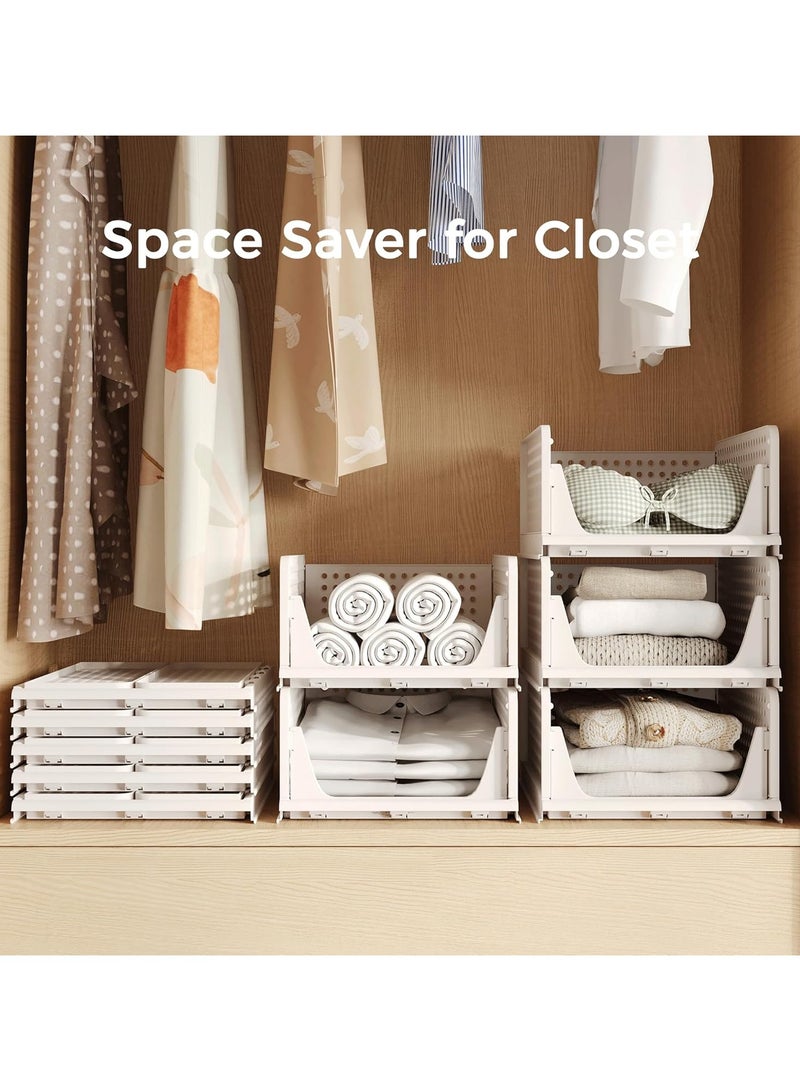 4 Pack Stackable Plastic Storage Basket, Foldable Closet Organizers and Storage Bins Drawer Shelf Storage Container for Wardrobe Kitchen Bathroom Office Dorm, Cupboard ﻿  - Image 5