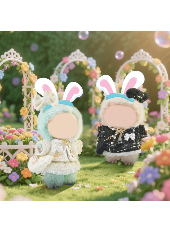 17cm Doll Clothes for Labubu, White Outfit Set Includes Top, Skirt, Bow Hair Clip, Pearl Necklace & Knitted Handbag, Plush Doll Accessories (No Doll) - Image 3