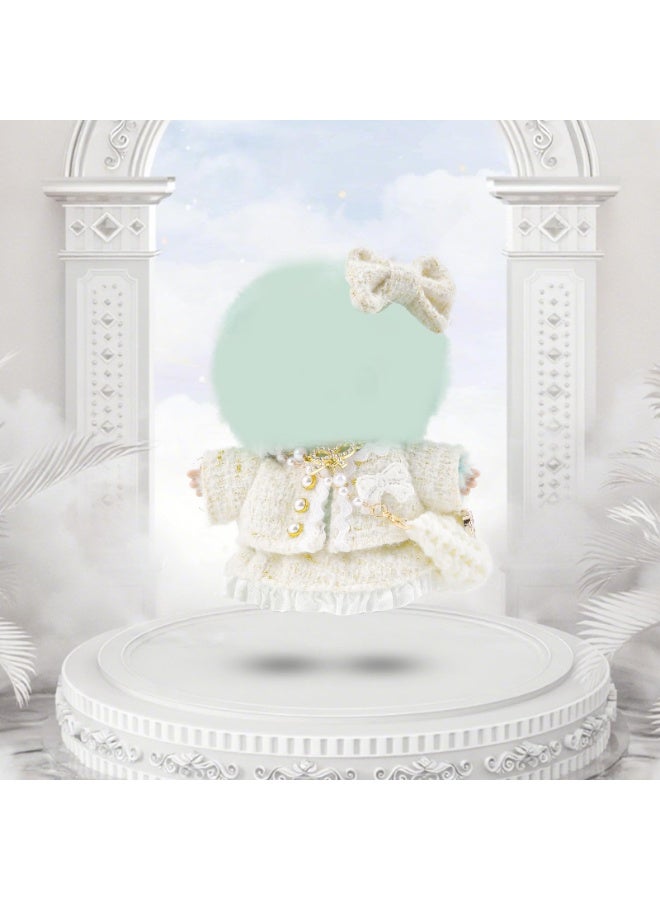 17cm Doll Clothes for Labubu, White Outfit Set Includes Top, Skirt, Bow Hair Clip, Pearl Necklace & Knitted Handbag, Plush Doll Accessories (No Doll) - Image 2