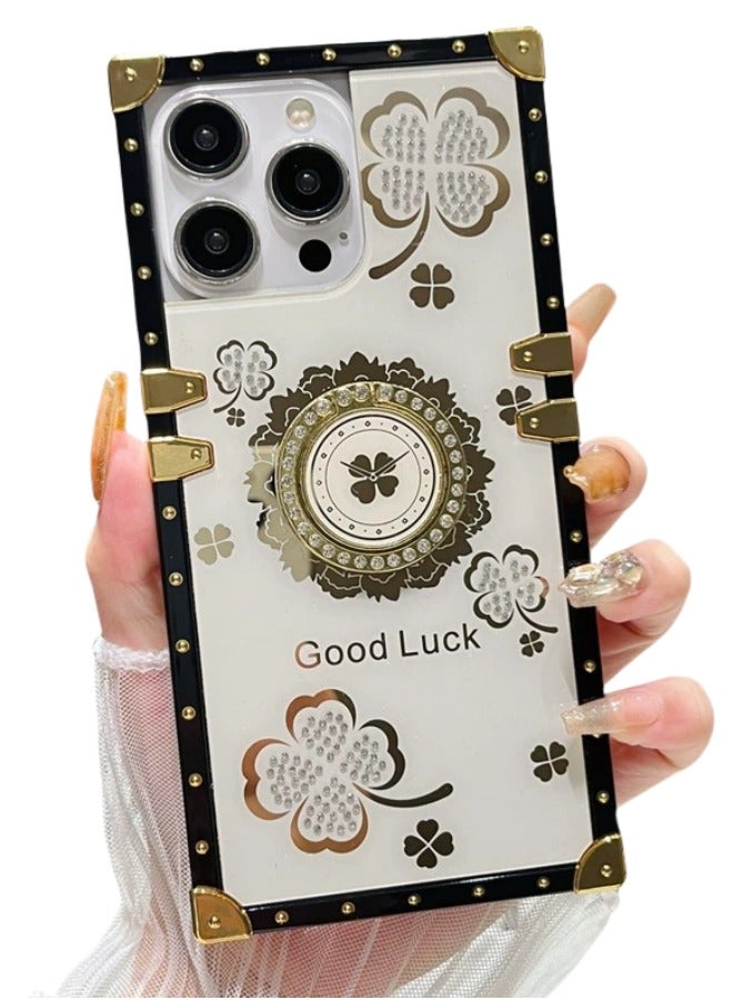 iPhone 15 Square Case: Trendy lucky Clover Design - Luxury Kickstand Cover - Image 1