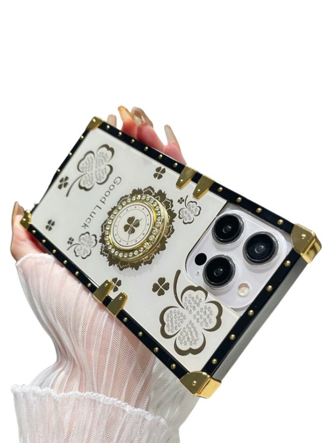 iPhone 15 Square Case: Trendy lucky Clover Design - Luxury Kickstand Cover - Image 2