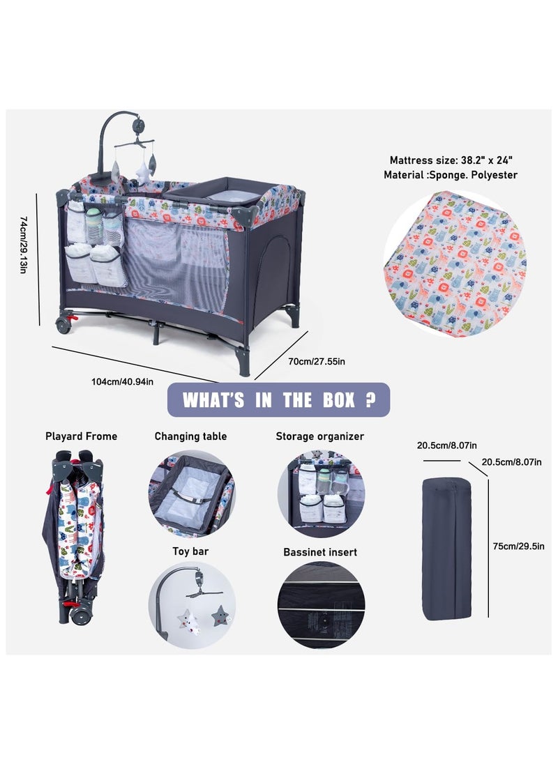 NNEWVANTE 4-in-1 Pack and Play with Bassinet for Baby,Folding Crib,Travel Crib Diaper Changer Playard,Multifunctional Baby Bed for Toddler,Portable Baby Playpen  - Image 5