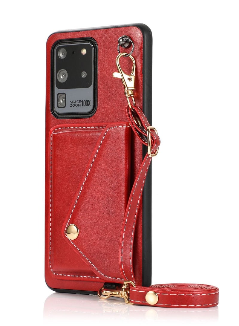 Suteni Crossbody Strap Back Cover Card Slots Leather Phone Case for Samsung - Image 1
