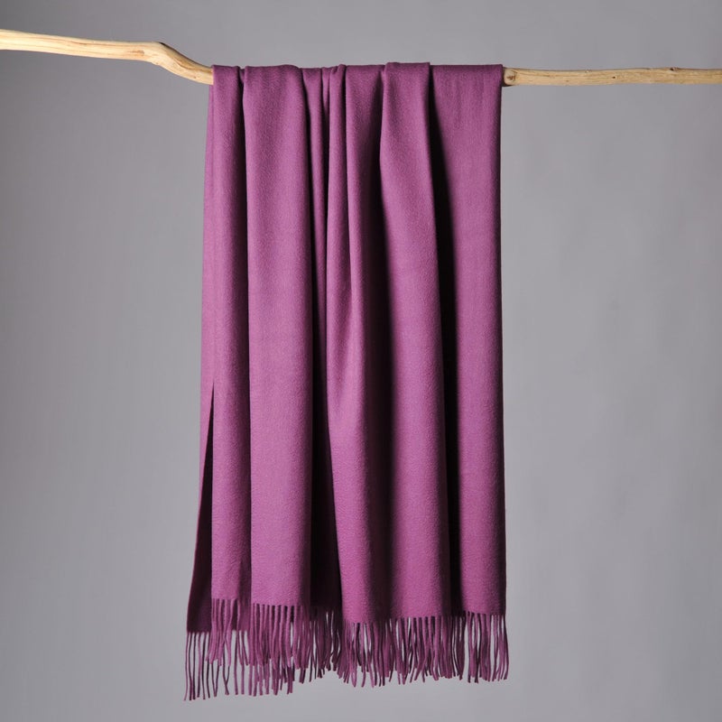 CUDDLE DREAMS Premium Cashmere Throw Blanket with Fringe Luxuriously Soft Plum