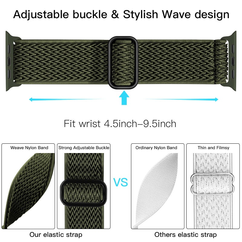 Lerobo Elastic Bands Compatible with Apple Watch 44mm 45mm 49mm 42mm 40mm 38mm 41mm for Men Women,Adjustable Solo Loop Nylon Braided Replacement Strap Compatible for Apple Watch Ultra iWatch SE Series - Image 3