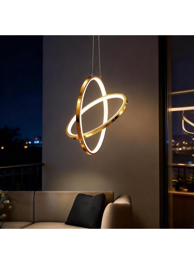Modern Home Chandelier Light - Creative Geometric Round Living Room Pendant Light - Kitchen Pendant Light, creating a golden lighting atmosphere, adjustable hanging cord, eye-friendly and glare-free, made of high-quality stainless steel. - Image 5