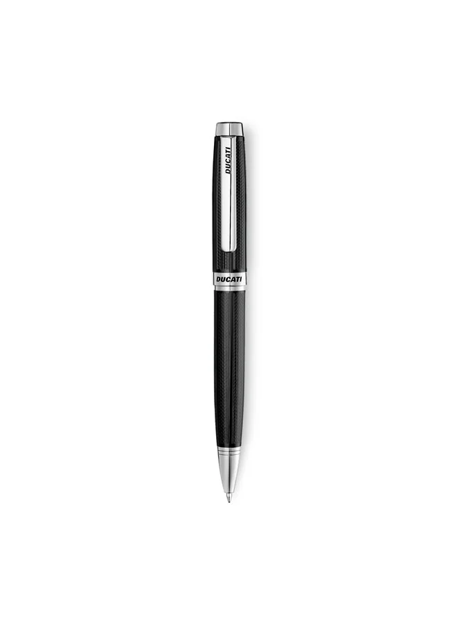 دوكاتي Cardio Black Barrel Stainless Steel Trims Twist Ballpoint Pen for Men, Blue Ink
