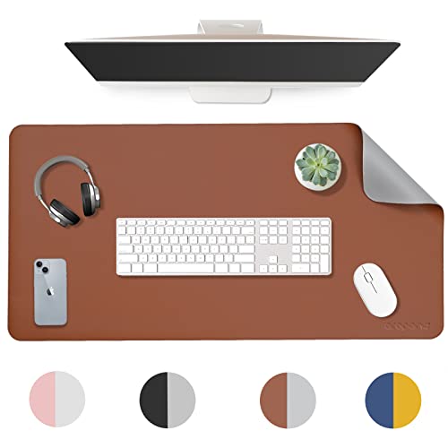 AROPANA Vegan Leather Desk Mat | Large Reversible Mouse Pad & Computer Table Protector | Dual-Side Waterproof Extended Laptop Pad with Edge-Stitched Design (90x45CM, Brown and Grey) - Image 1