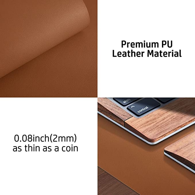 AROPANA Vegan Leather Desk Mat | Large Reversible Mouse Pad & Computer Table Protector | Dual-Side Waterproof Extended Laptop Pad with Edge-Stitched Design (90x45CM, Brown and Grey) - Image 5